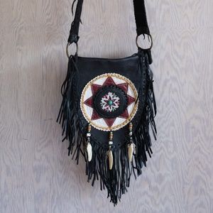 Leather boho bag with fringe